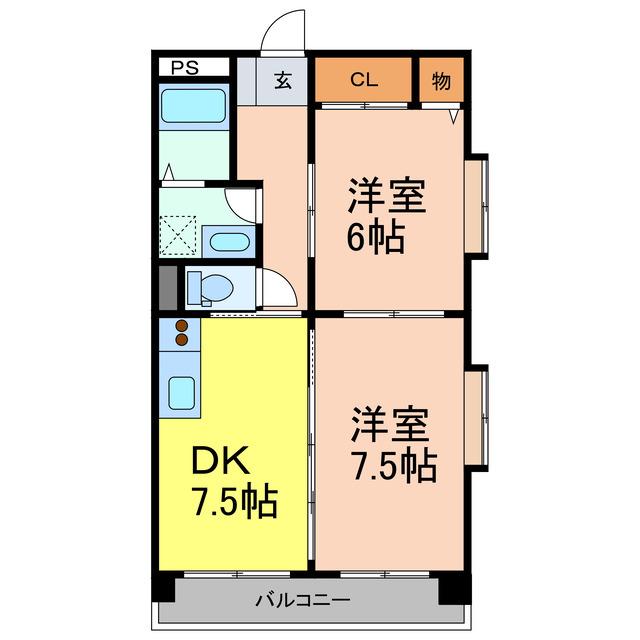 宇都宮ニューシティーマンション(2DK/1階)の間取り写真