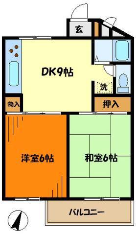 カサ・デ・センテレオ(2DK/2階)の間取り写真