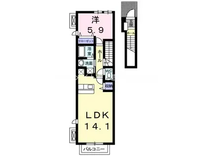 スウィートノーブル A(1LDK/2階)の間取り写真