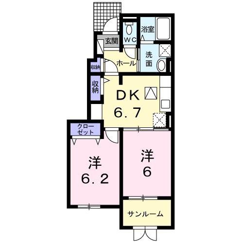 カミュンヌB(2DK/1階)の間取り写真