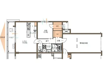 グラングレース富ケ丘(1LDK/1階)の間取り写真