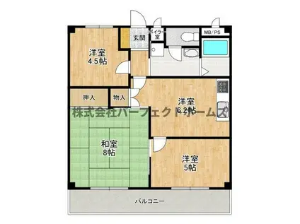 枚方日光ハイツ(3DK/4階)の間取り写真