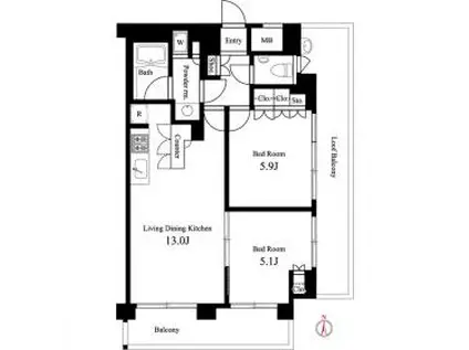 イプセ蒲田ウエスト南棟(2LDK/7階)の間取り写真