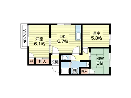 フレグランスサンコーA棟(3DK/1階)の間取り写真