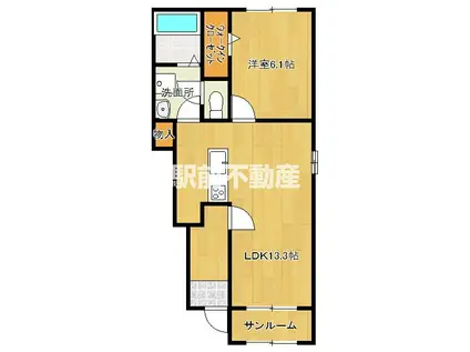 アクアルーチェ久保泉II(1LDK/1階)の間取り写真