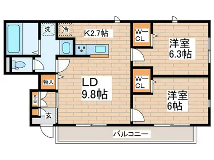 カーサ・ビアンカ(2LDK/1階)の間取り写真