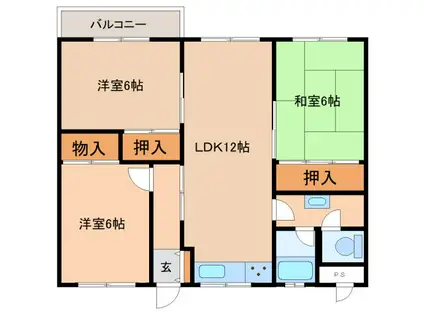 コーポ学園前(3LDK/2階)の間取り写真