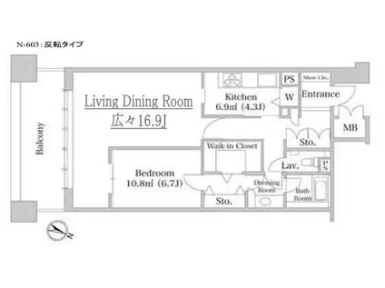 DAIWAリバーゲートレジデンス北ウイング(1LDK/6階)の間取り写真