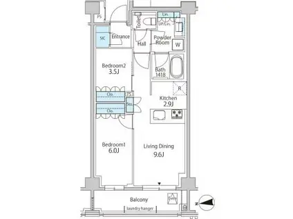 グリーンレジデンス赤坂(2LDK/3階)の間取り写真