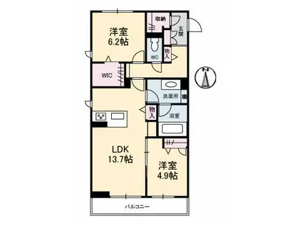 グランベレオ十九軒屋(2LDK/2階)の間取り写真