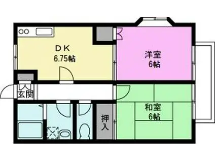 ハイマウンテンII(2DK/1階)の間取り写真