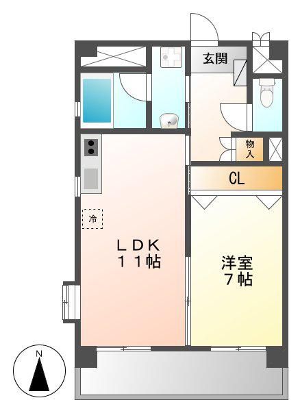 アピエ黄金(1LDK/3階)の間取り写真