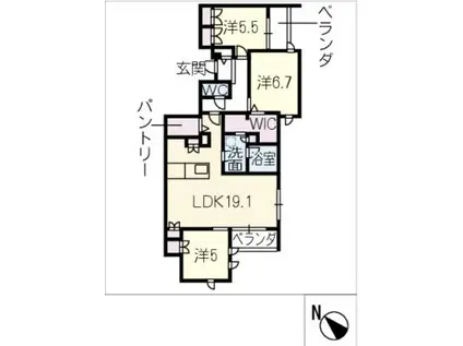 COCOON覚王山(3LDK/2階)の間取り写真