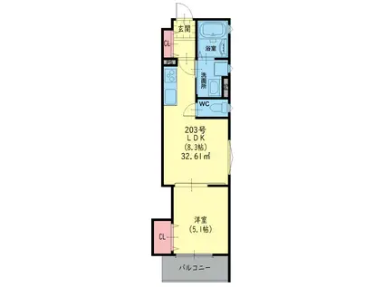 クリエオーレ淡路III(1LDK/2階)の間取り写真