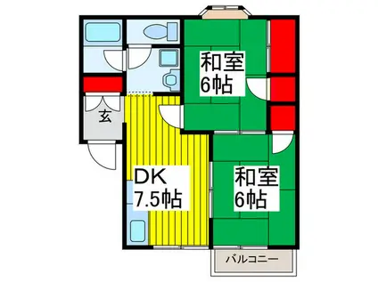 コーポラスホワイト(2DK/2階)の間取り写真