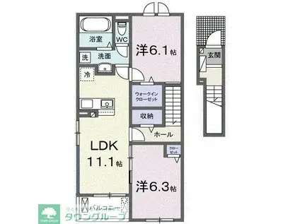 サンライズ川久保(2LDK/2階)の間取り写真