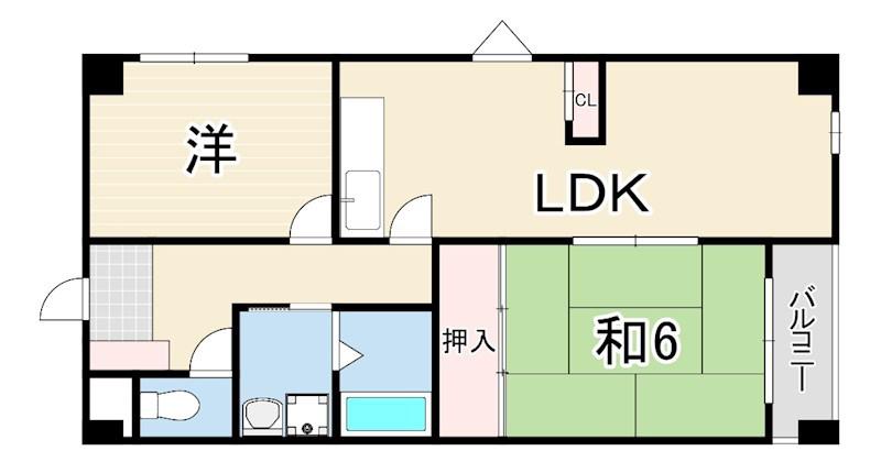 AXISクオーターバレル木津山(2LDK/3階)の間取り写真