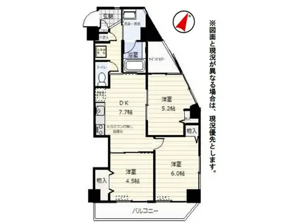 キャトルセゾン橋本V(3DK/6階)の間取り写真