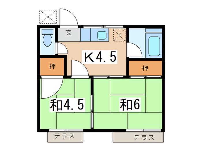 コーポ森(2K/2階)の間取り写真
