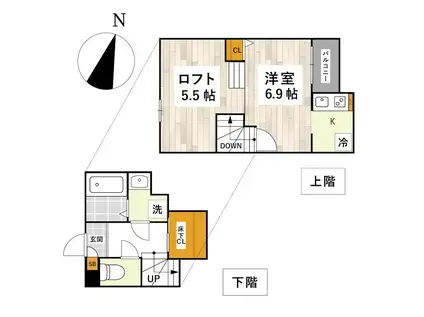 ADC渡鹿エミリア(1K/2階)の間取り写真
