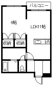 シャンノール医大前(1LDK/3階)の間取り写真
