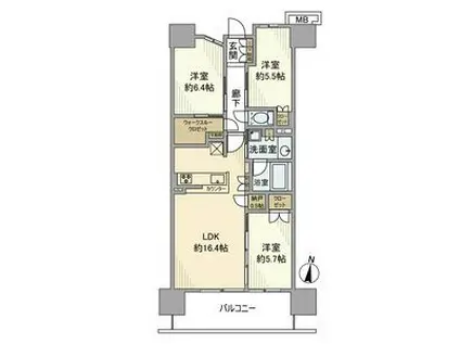 インプレスト所沢(3LDK/10階)の間取り写真