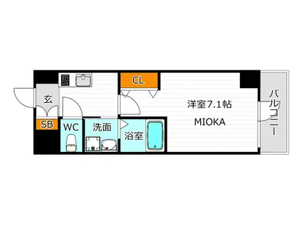 アーバンパーク田辺(1K/6階)の間取り写真