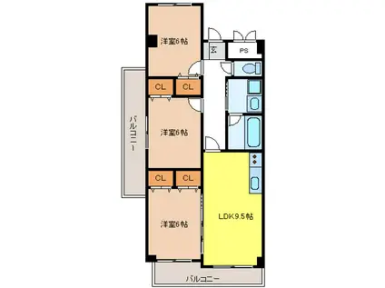 レジデンス辰己(3LDK/2階)の間取り写真
