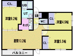 ワンダーコート清田(3LDK/3階)の間取り写真