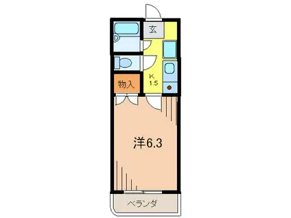 ジュネス売布(1K/2階)の間取り写真