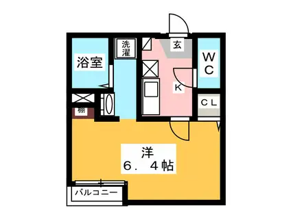 クオリティア霞ヶ関(1K/2階)の間取り写真