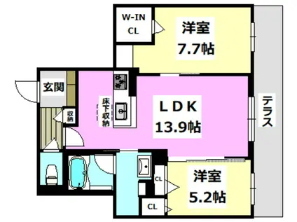 シャーメゾンステージ茨木春日(2LDK/1階)の間取り写真