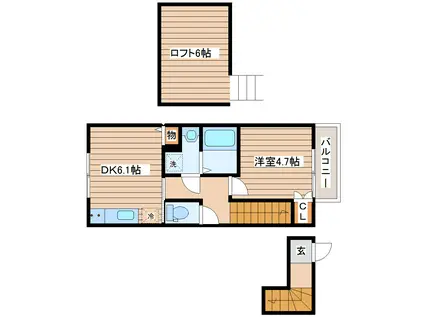 シオンコート富沢(1DK/2階)の間取り写真