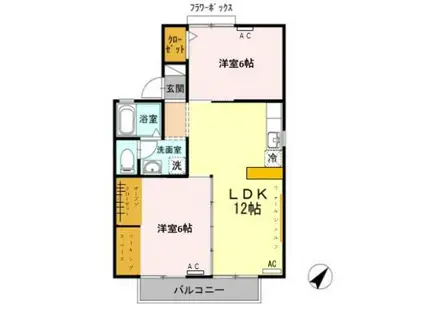 セジュールかねやま 2(2LDK/2階)の間取り写真