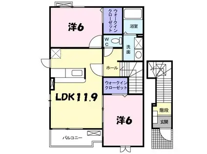 メゾン・ヌーベルA-II(2LDK/2階)の間取り写真
