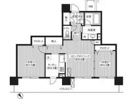 グランピラー高井戸(2LDK/10階)の間取り写真