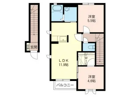 アプリコット II棟(2LDK/2階)の間取り写真