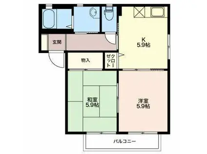 ヴィラテポーレ3(2K/2階)の間取り写真