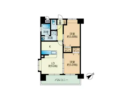 ラシュールイン東比恵(2LDK/4階)の間取り写真