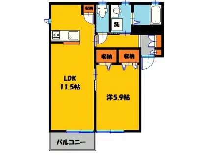 PUAS城南B(1LDK/2階)の間取り写真