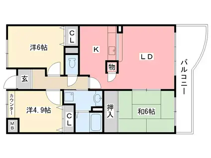 グレース門戸荘(3DK/4階)の間取り写真