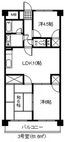 サンシティ十日市(3LDK/9階)の間取り写真