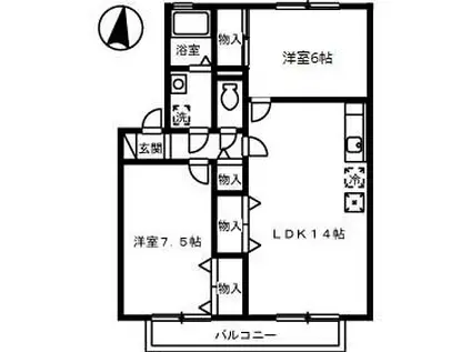 セジュール丹地(2LDK/1階)の間取り写真