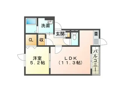 拓勇西町8丁目 A棟(1LDK/1階)の間取り写真