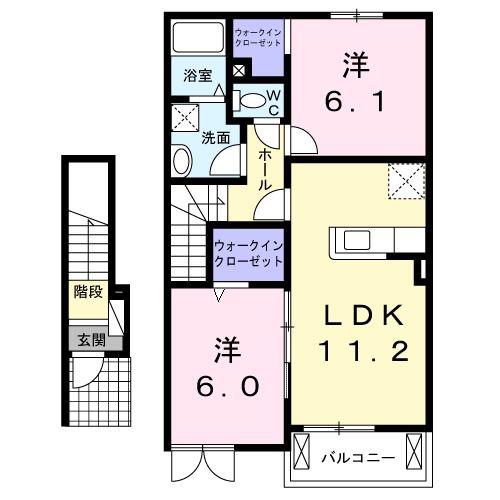 こすもす(2LDK/2階)の間取り写真
