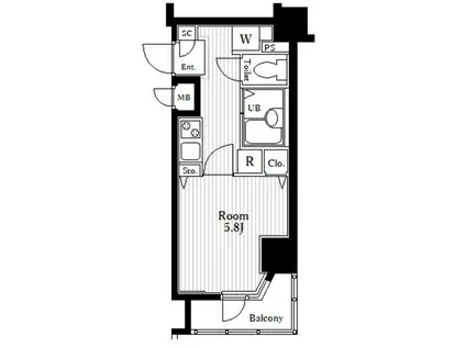 ガラ・グランディ日本橋(1K/2階)の間取り写真