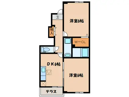 ヴァ・ビレッジ(2DK/1階)の間取り写真