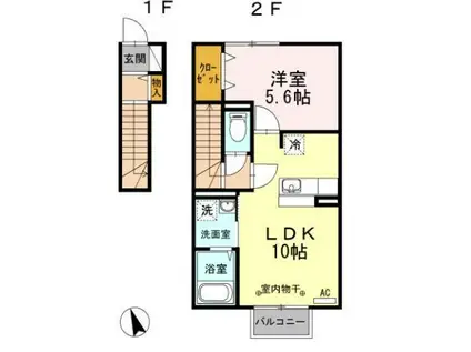 郡山ガーデン チェリーガーデン(1LDK/2階)の間取り写真