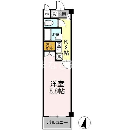 タイムD2(1K/3階)の間取り写真