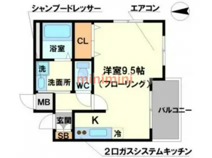 銀杏ホール(ワンルーム/1階)の間取り写真